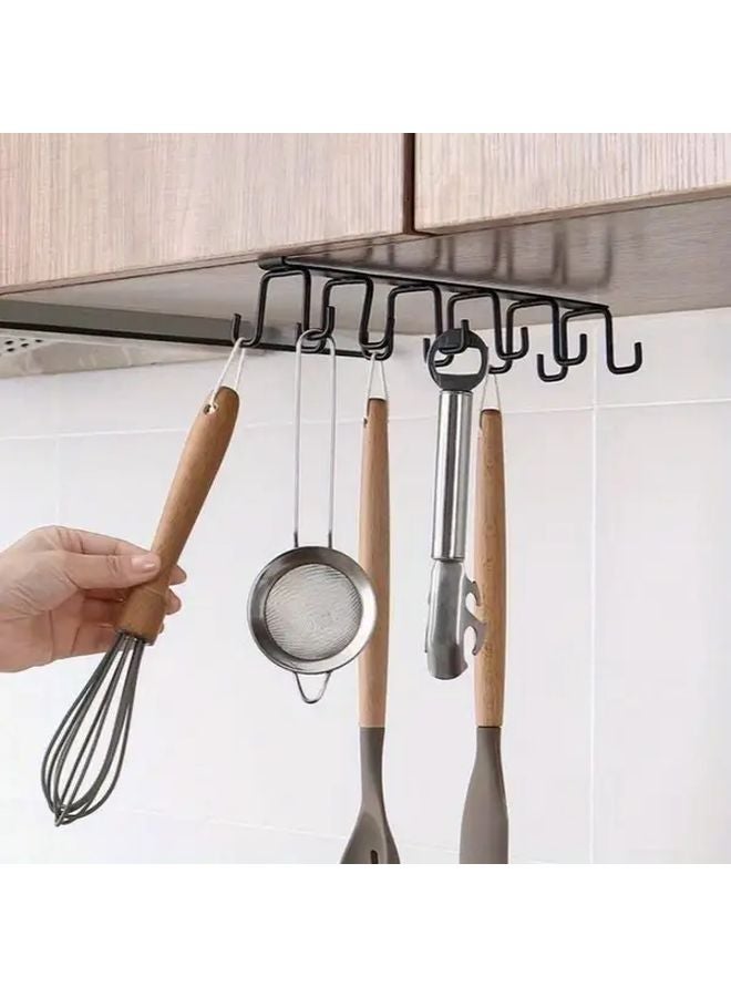 Black Under Cabinet Hanging Storage Organizer With Hooks For Mugs And Utensils - Image 2